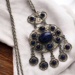 Dramatic Vintage Victorian Revival Cobalt Glass Necklace